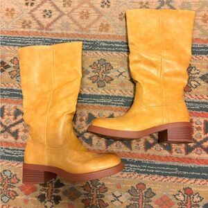 DREAM PAIRS Women's Square Toe Platform Chunky Block Heel Knee High Riding Boots